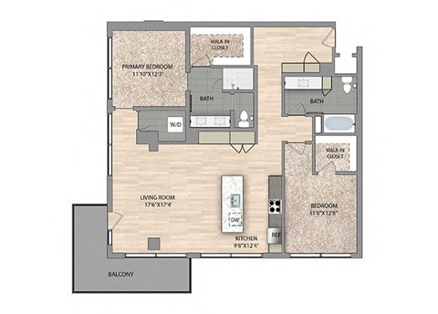 Floor plan for 2 beds, 2 baths, 1439 sqft